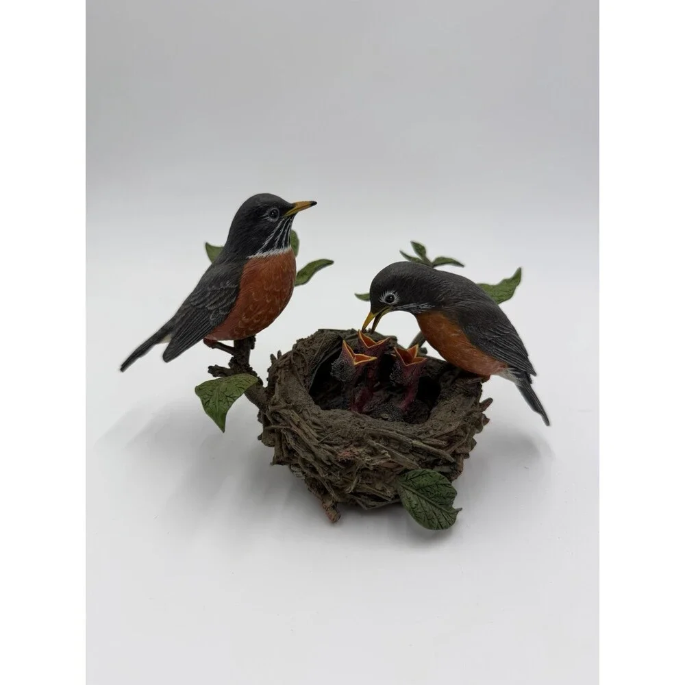 Vtg Danbury Mint American Robins by Bob Guge Bird Nest Figurine 4”Hx6”L - Picture 7 of 8